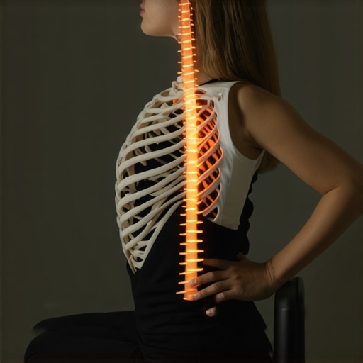 An illustration showing how to breathe into the side and back ribs to decompress the lower spine.