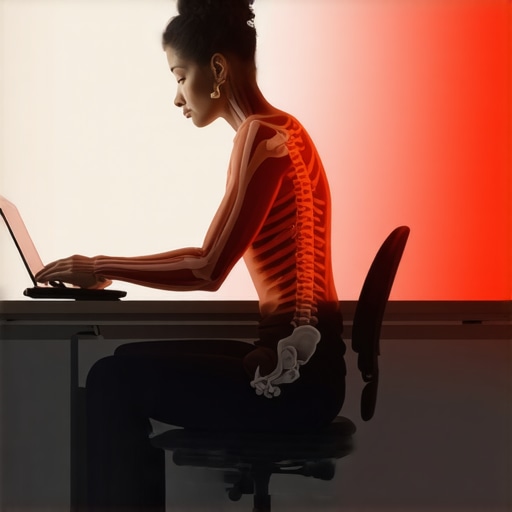 Dynamic Posture vs Static Posture Comparison Anatomical illustration showing movement as the key to preventing back pain at a desk.