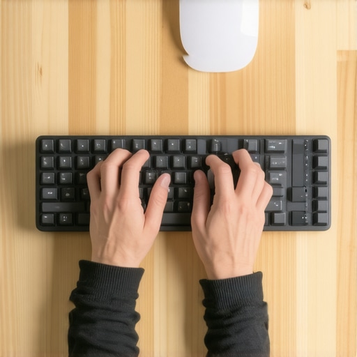 A person using a split keyboard with proper ergonomic shoulder alignment to prevent upper back strain.