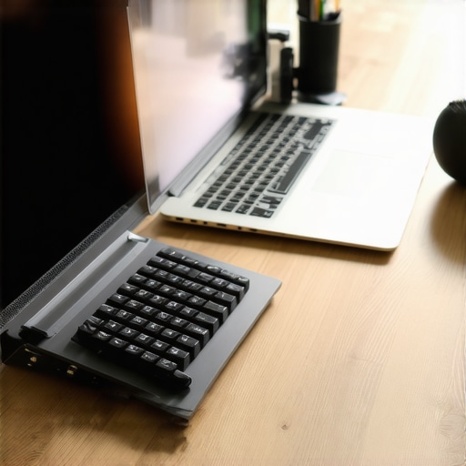 A professional laptop riser and mobility ball used for posture maintenance