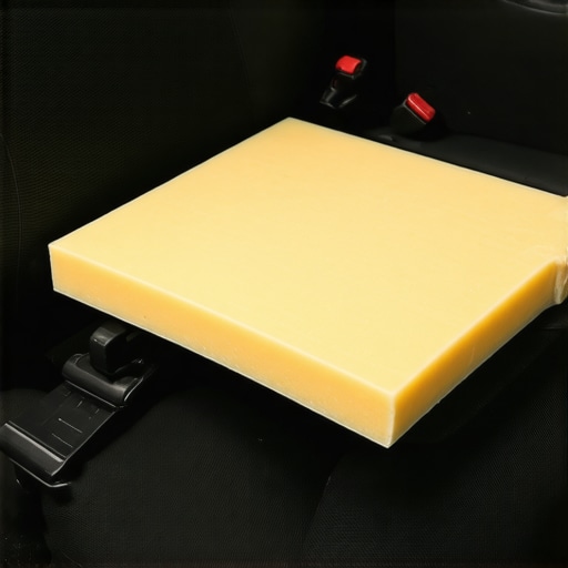 A firm foam wedge cushion on a car seat to improve pelvic tilt and reduce back pain.
