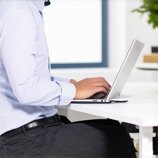 Person performing glute activation exercises while working at a computer to prevent dead butt syndrome.