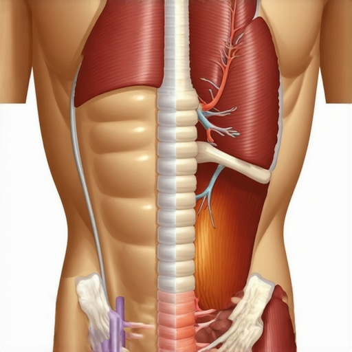 Diagram showing how abdominal pressure supports the spine and rib cage.