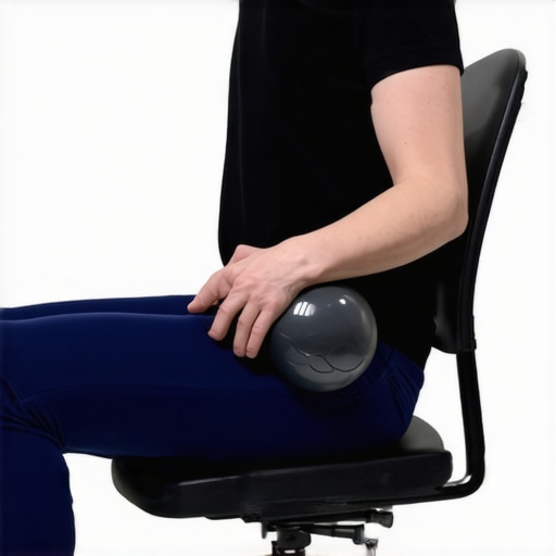Close-up of a person using a massage ball for glute and hip mobility while sitting