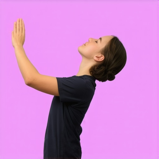 A person demonstrating the waiter's tray nerve glide position to relieve hand numbness.