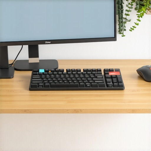 A split keyboard and raised monitor designed for better posture and reduced neck strain.
