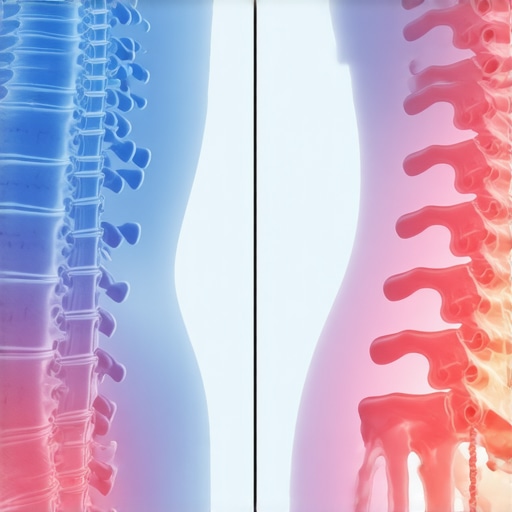 An anatomical diagram illustrating the difference between nerve tension and muscle stiffness in the lumbar spine.