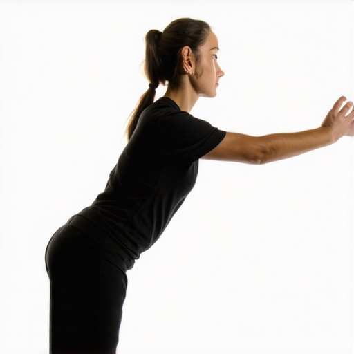 A person demonstrating a wall slide exercise to fix hunchback posture and relieve neck tension.