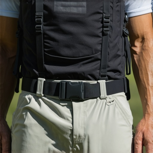 A demonstration of a correctly fitted backpack hip belt that allows for deep diaphragmatic breathing.