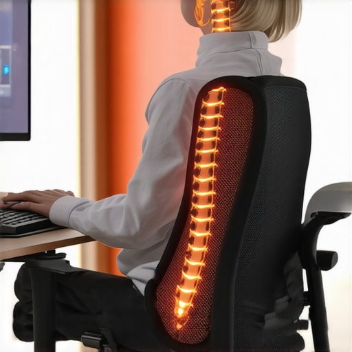 A desk chair with a lumbar roll showing correct spinal support.
