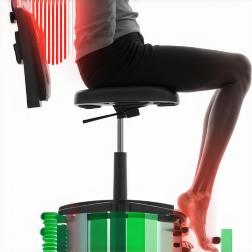 Illustration comparing poor sitting posture and proper tailbone-off-the-seat alignment.