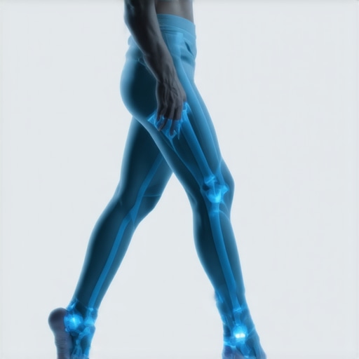 Diagram of a person walking with neutral pelvis and shortened stride to prevent back pain