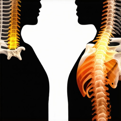 Comparison of forced rigid posture and healthy neutral spine alignment illustrating spinal stress