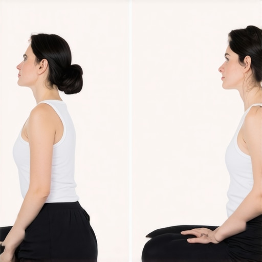 Illustration showing the difference between forced upright posture and healthy neutral spine alignment.