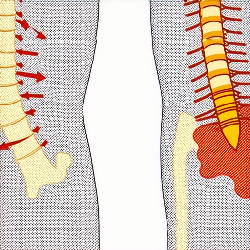 Diagram showing how over-bracing the core flattens the lumbar curve and increases disc pressure.