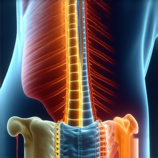 Anatomical diagram showing core muscle engagement and its effect on spinal disc pressure.
