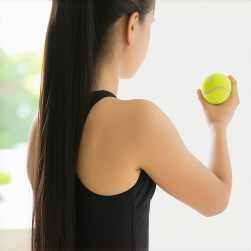 Using a tennis ball for back pain relief at home office