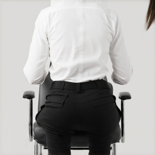 The Lumbar Support Towel Hack Woman using a rolled towel for lumbar support while sitting at a desk to prevent back pain