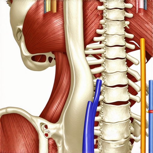 Anatomical illustration of the psoas muscle and lumbar spine stability