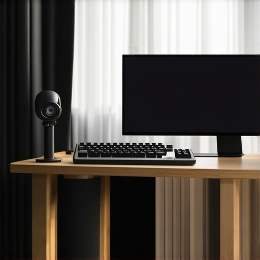 A professional ergonomic desk setup featuring a split keyboard and foam roller for long-term back health.