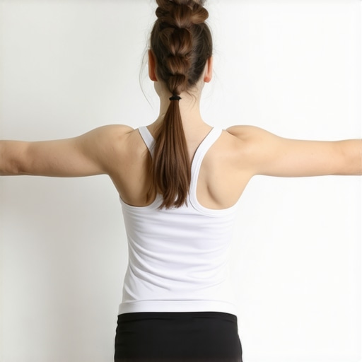 A person demonstrating the wall reset exercise to improve posture and reduce the urge to crack their neck.