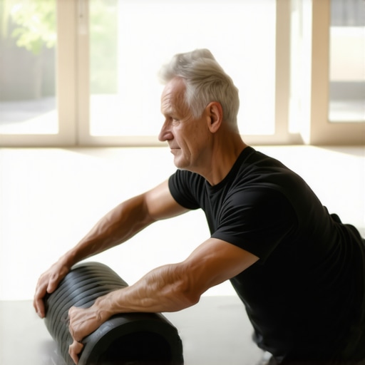 Thoracic Spine Mobility with a Foam Roller A person using a foam roller on their upper back to relieve tension and improve spinal mobility.